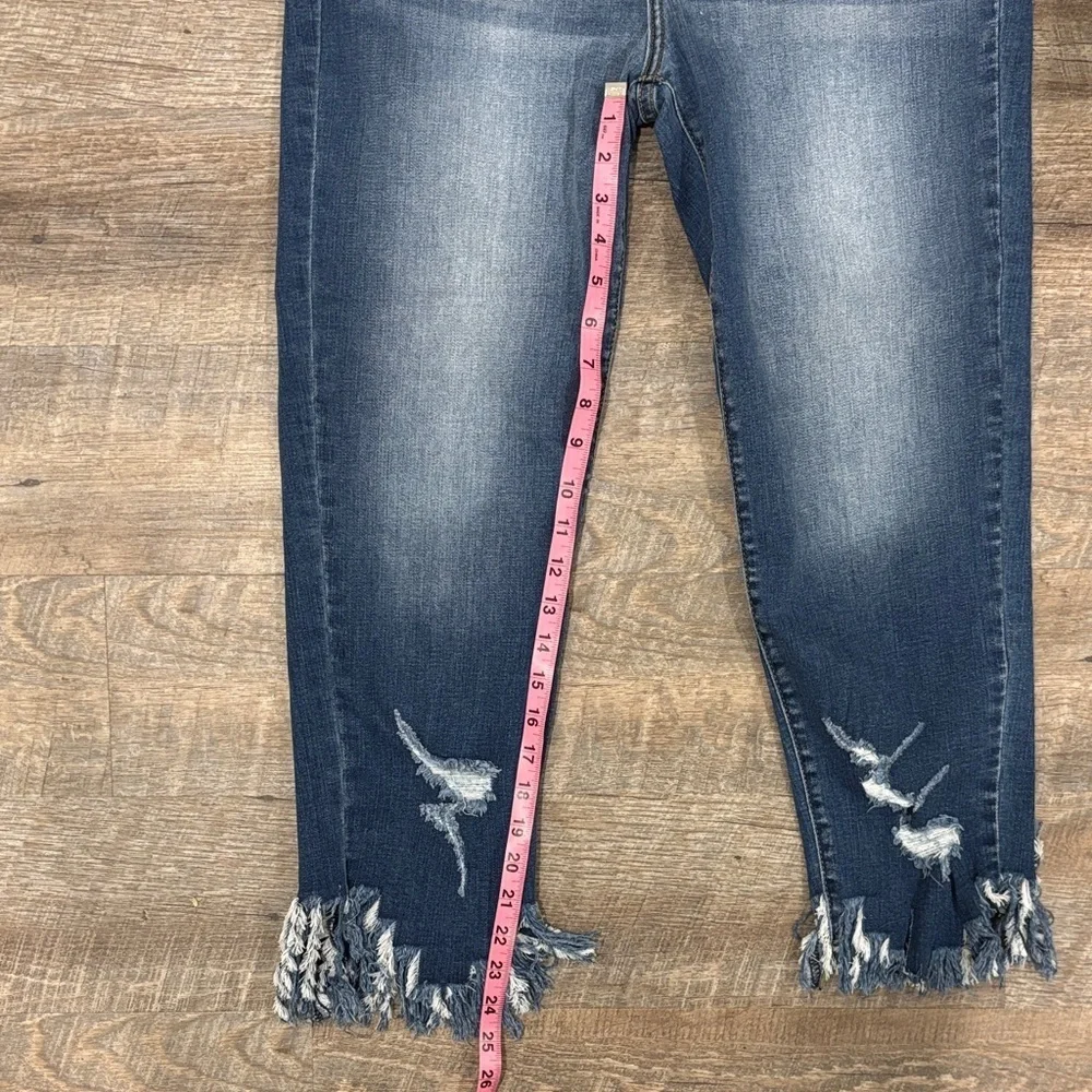 KanCan High Rise Skinny Ankle Jeans Ratana Fringe Hem Distressed Size 13/30 NWOT